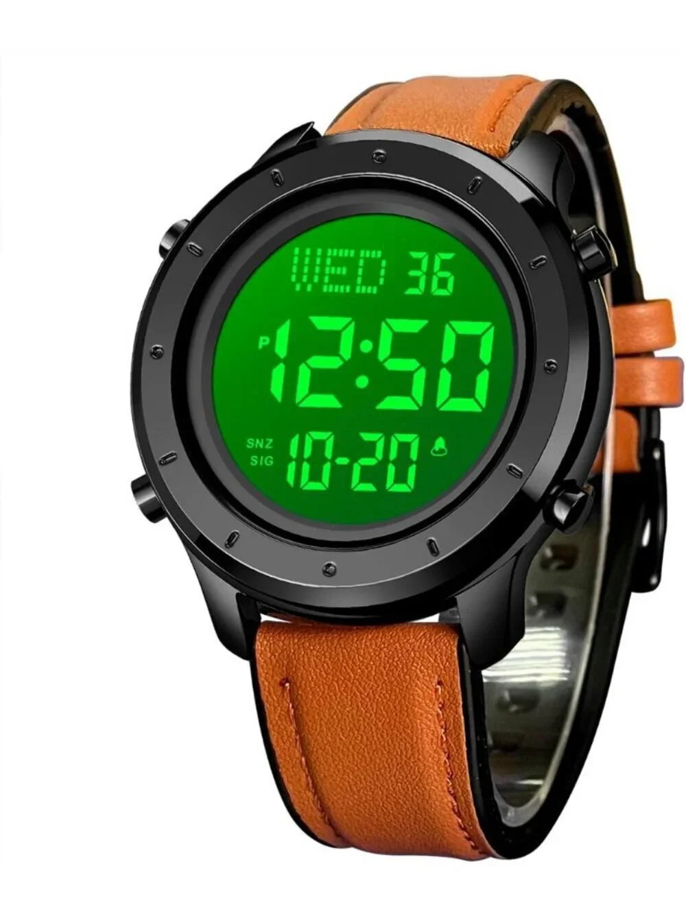 Men's Brown Analog Quartz Stainless Steel Waterproof LED Digital Wrist Watch